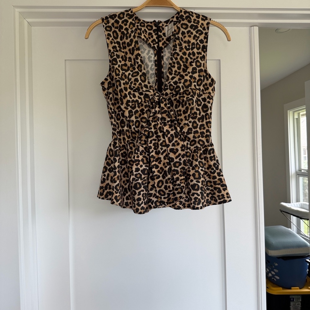 SHIPS TODAY! Maeve Leopard Print Bow Front Peplum Blouse - Picture 5 of 6